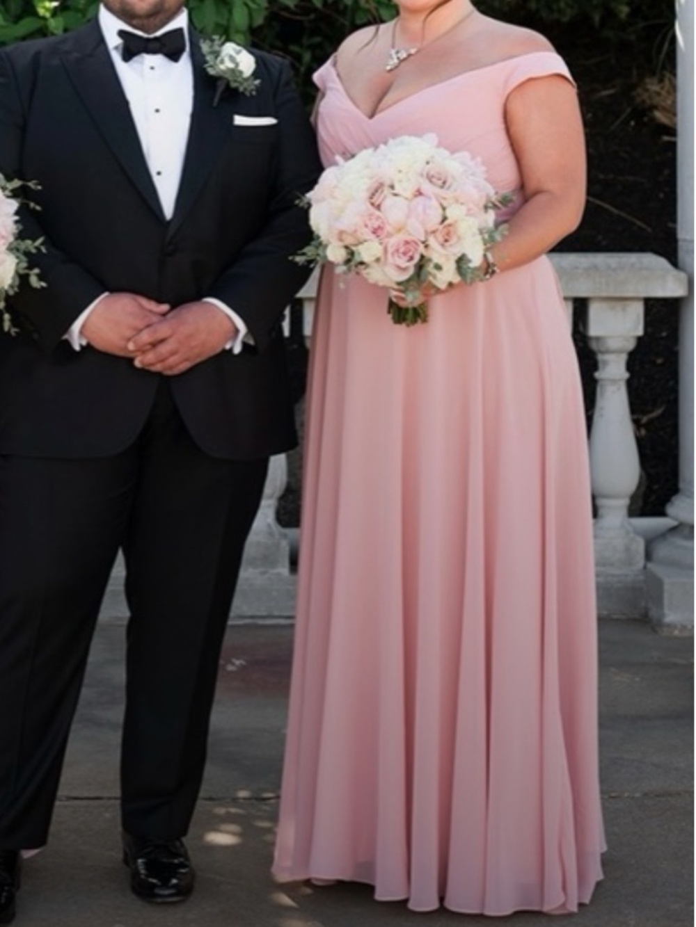 Crisscross Off-the-Shoulder Mesh Bridesmaid Dress from David's Bridal 👰‍♀️🌸👛